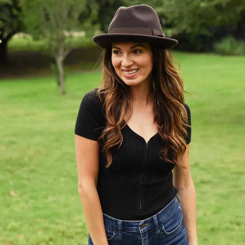 Pablo | Womens Brown Wool Felt Pinch Front Fedora Hat sold by American Hat Makers