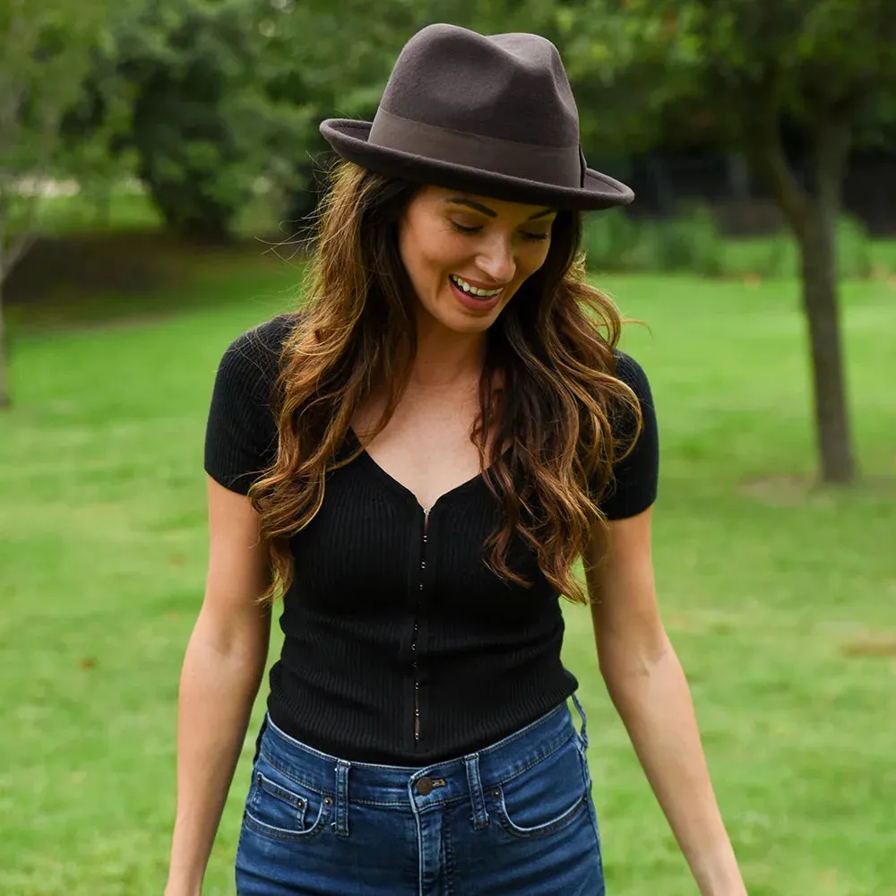 Pablo | Womens Brown Wool Felt Pinch Front Fedora Hat sold by American Hat Makers product image thumbnail 3
