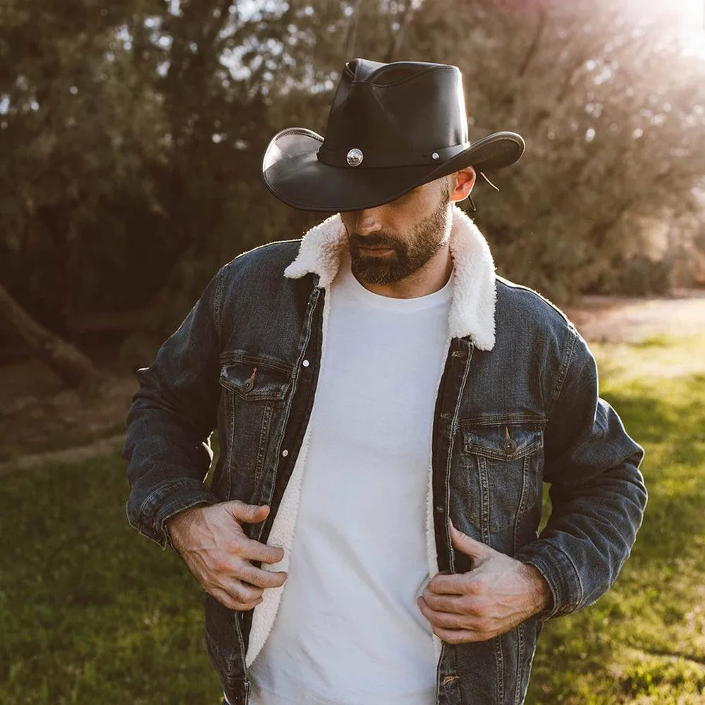 Western | Mens Black Leather Cowboy Hat sold by American Hat Makers product image thumbnail 2