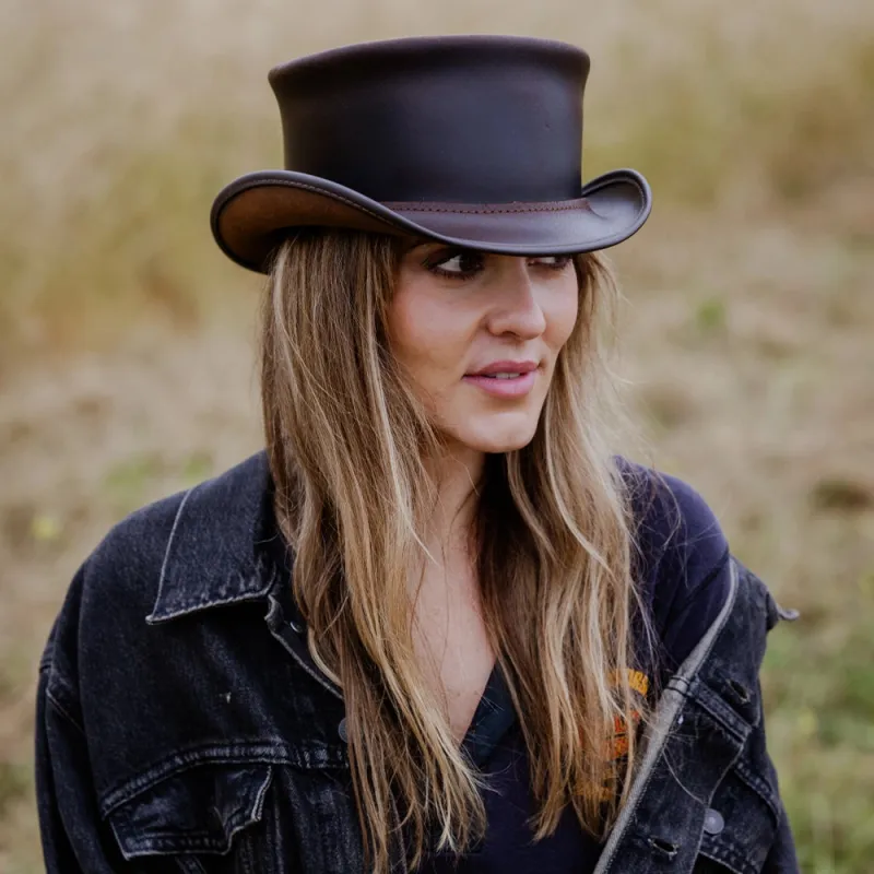 Marlow | Womens Brown Leather Top Hat made by American Hat Makers