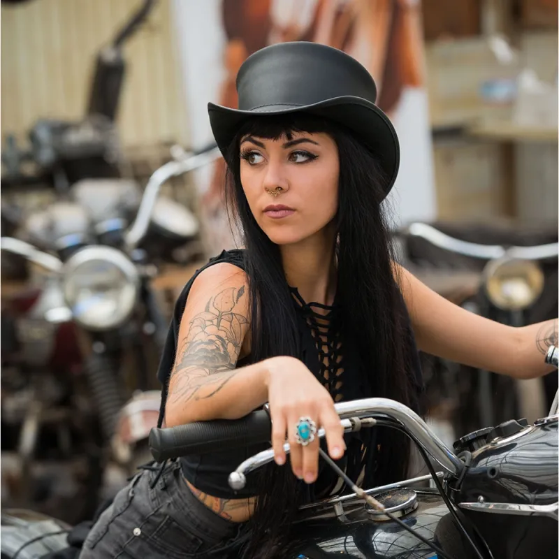 Marlow | Womens Black Leather Top Hat made by American Hat Makers