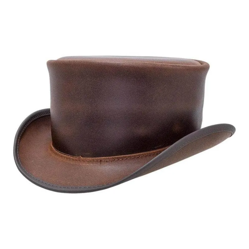 Marlow | Mens Brown Leather Top Hat made by American Hat Makers