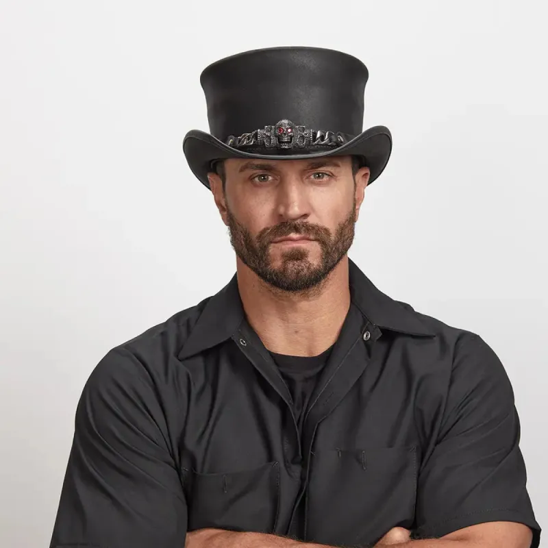 El Dorado Red Eye | Mens Leather Top Hat with Red Eye Hat Band sold by American Hat Makers