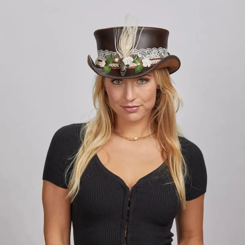 Marlow True Love | Womens Leather Top Hat with True Love Hat Band sold by American Hat Makers