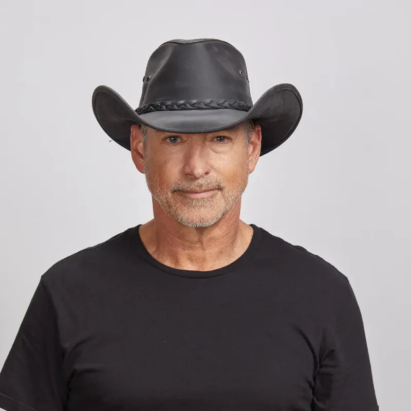 Hollywood Black | Mens Black Leather Cowboy Hat sold by American Hat Makers