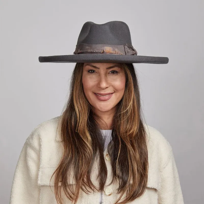 Hutton | Womens Wide Brim Felt Fedora Hat sold by American Hat Makers