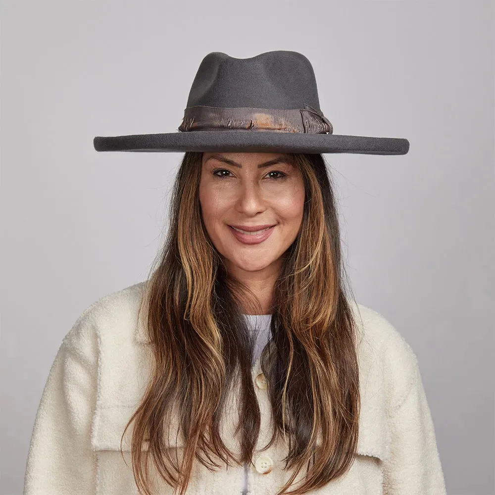 Hutton | Womens Wide Brim Felt Fedora Hat sold by American Hat Makers