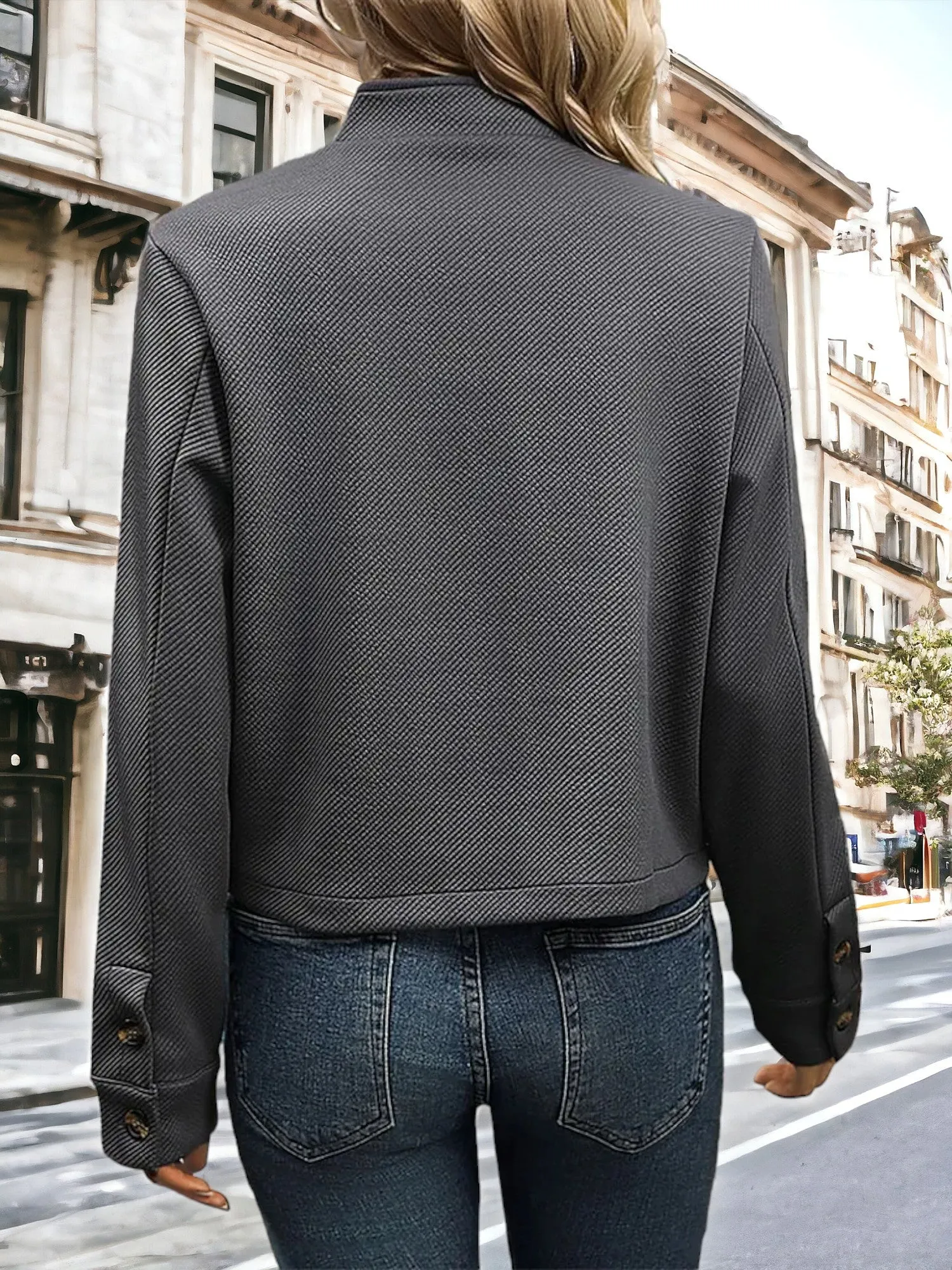 Anna-Kaci Women's Herringbone Button-Up Jacket with Classic Fit sold by Anna-Kaci product image thumbnail 5