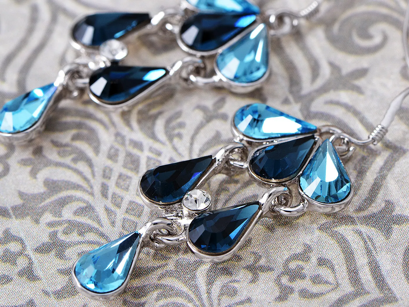 Swarovski Crystal Element Silver Blue Rain Teardrop Cluster Fish Hook Dangle Earrings sold by Anna-Kaci product image thumbnail 4