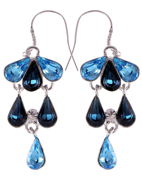 Swarovski Crystal Element Silver Blue Rain Teardrop Cluster Fish Hook Dangle Earrings sold by Anna-Kaci