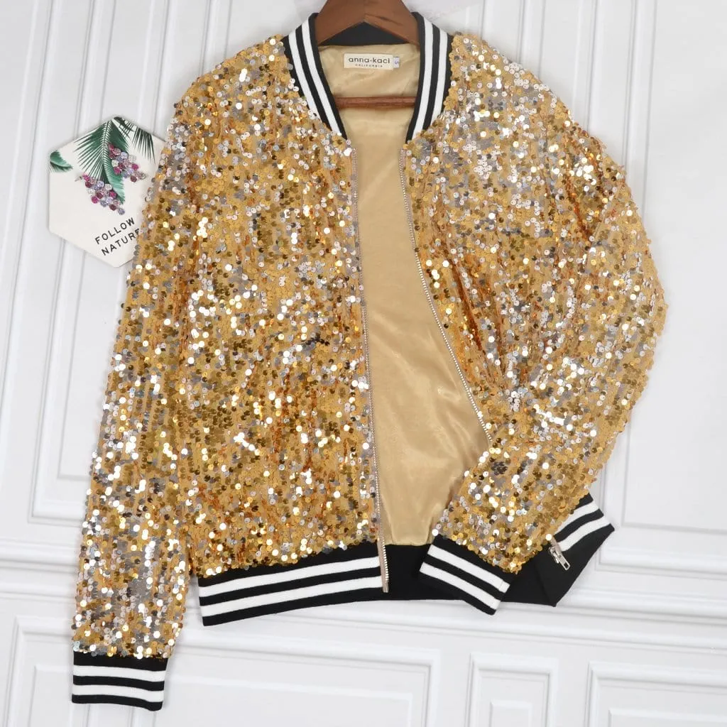 Sequin Bomber Zip-Up Jacket sold by Anna-Kaci product image thumbnail 2
