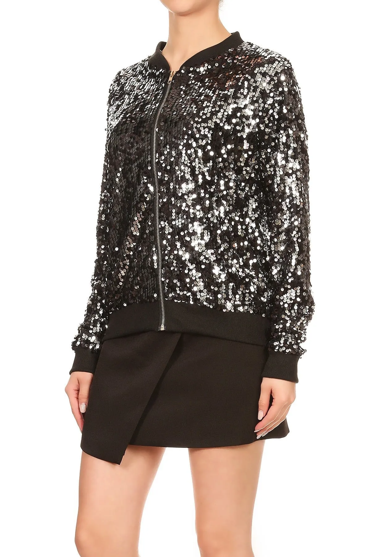 Sequin Bomber Zip-Up Jacket sold by Anna-Kaci product image thumbnail 5