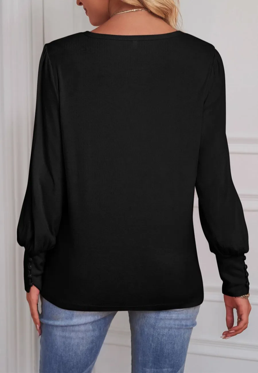 Solid Color Button Cuff Blouse sold by Anna-Kaci product image thumbnail 3