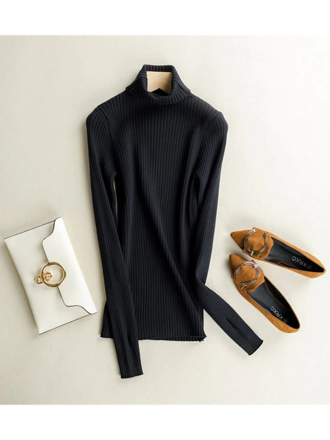 Classic Stretchable Lightweight Long Sleeve Slim Turtleneck Sweater sold by Anna-Kaci product image thumbnail 5