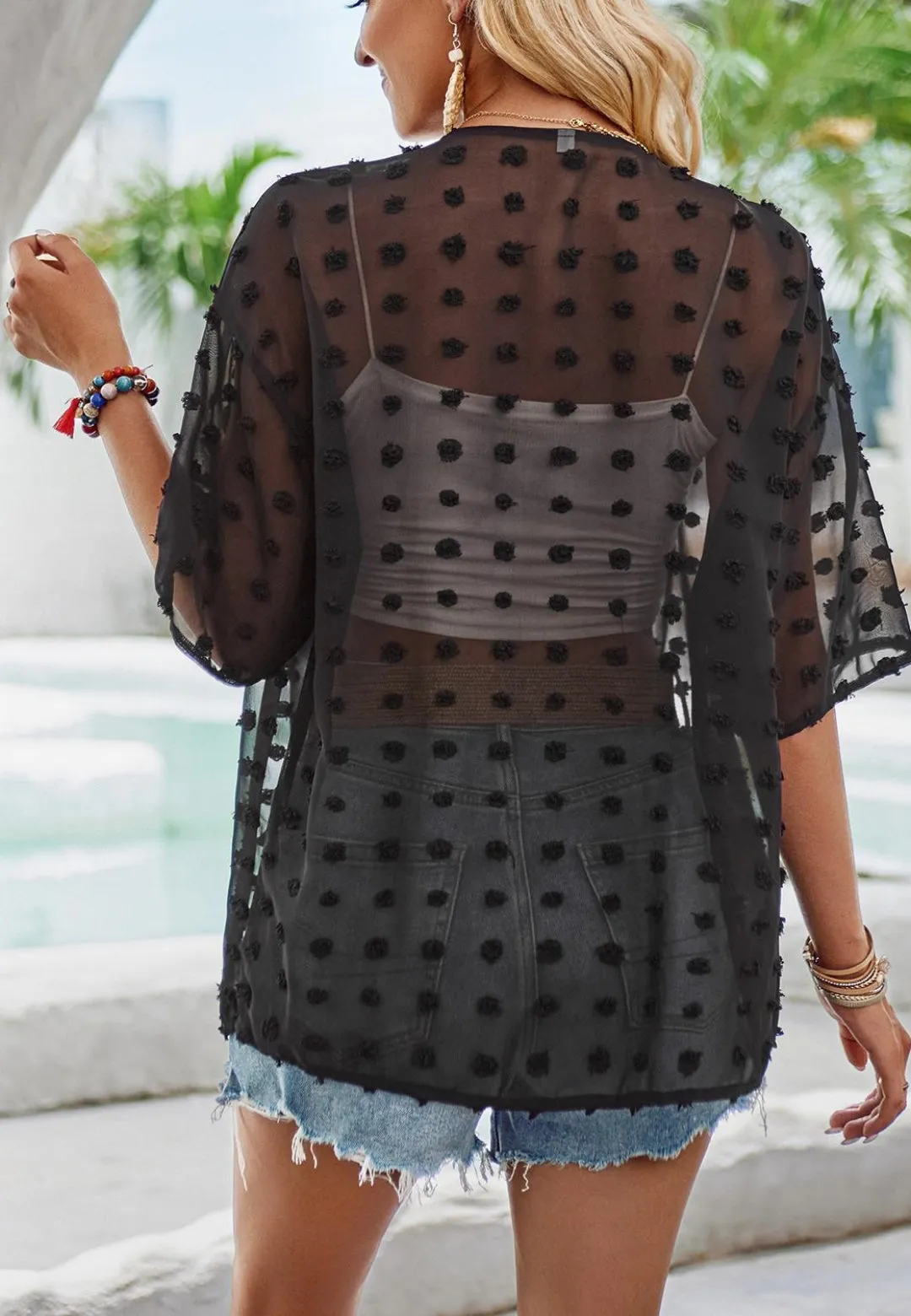 Draped Collar Swiss Dot Cover-Up sold by Anna-Kaci product image thumbnail 5