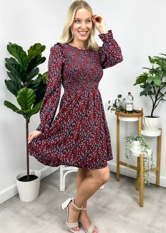 Smocked Chest Long Sleeve Floral Dress sold by Anna-Kaci