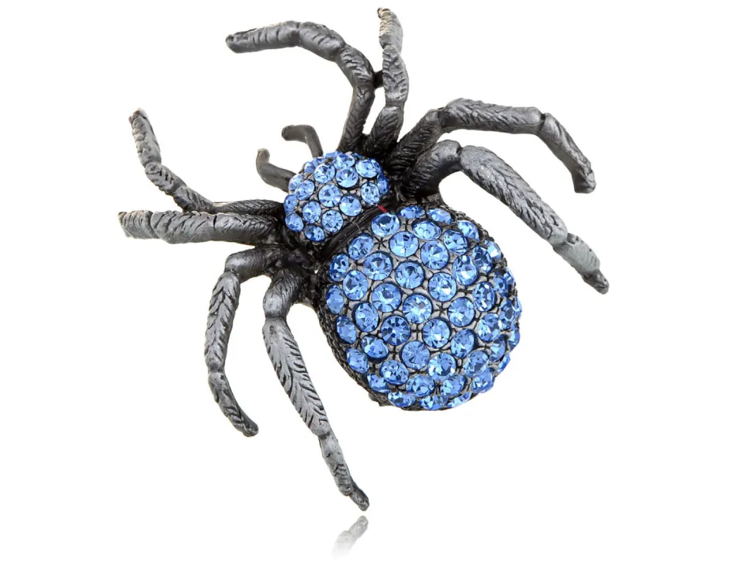Light Sapphire Blue Color Czech Spider Insect Pin Brooch made by Anna-Kaci