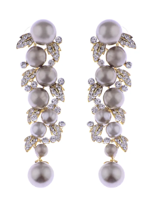 Swarovski Crystal Dangling Chandelier Black Pearl Vine Leaves Earrings sold by Anna-Kaci
