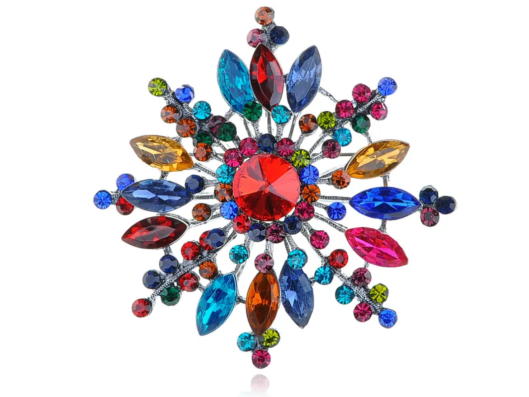 Colorful Sunburst Snowflake Shaped Pin Brooch sold by Anna-Kaci