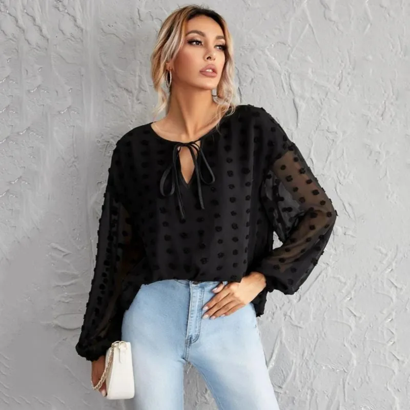 Summer Clip Dot Tie Blouse sold by Anna-Kaci