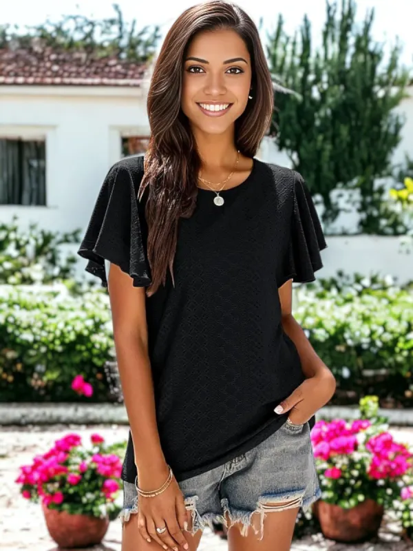 Flutter Sleeve Eyelet Blouse sold by Anna-Kaci