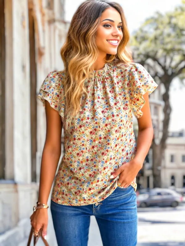 High Neck Tiered Sleeve Blouse sold by Anna-Kaci