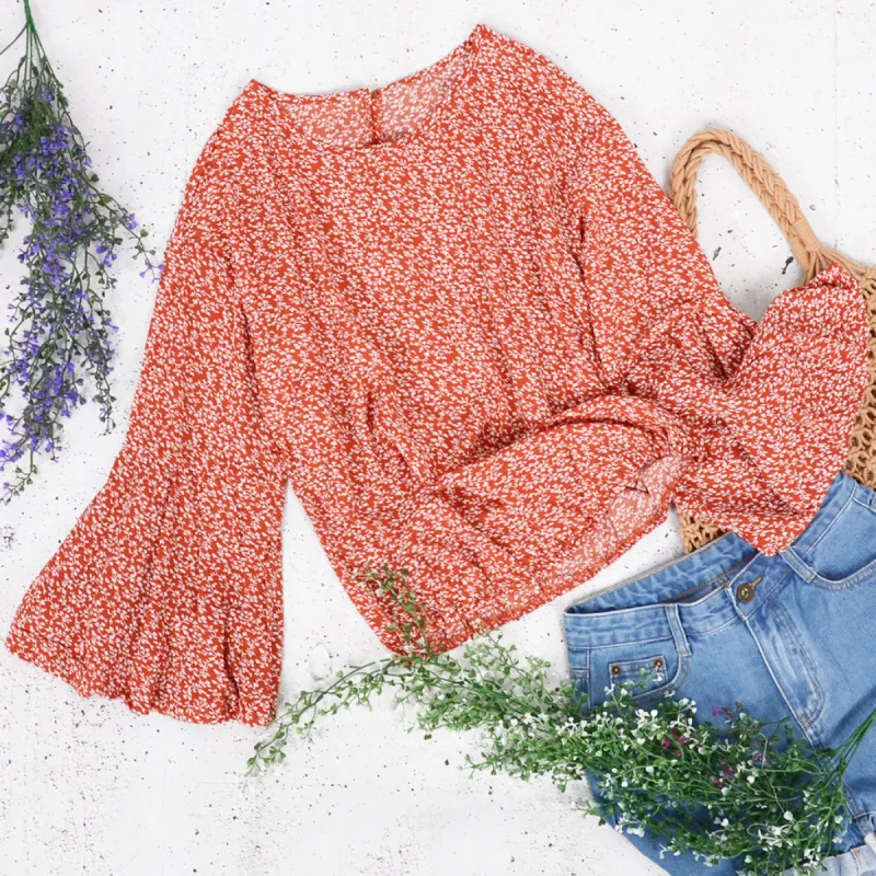 Bell Sleeve Floral Print Blouse sold by Anna-Kaci