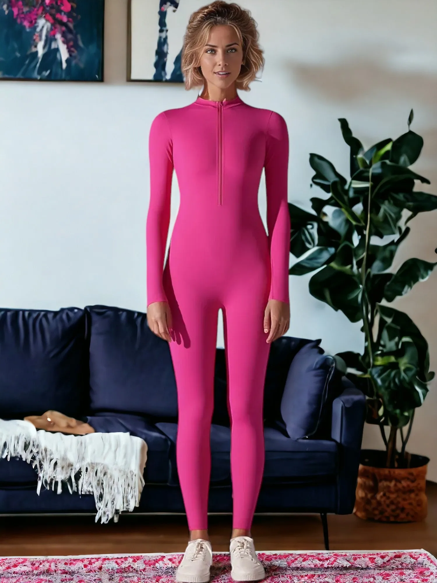 Long Sleeved Half-Zip One Piece Yoga Jumpsuit sold by Anna-Kaci product image thumbnail 4