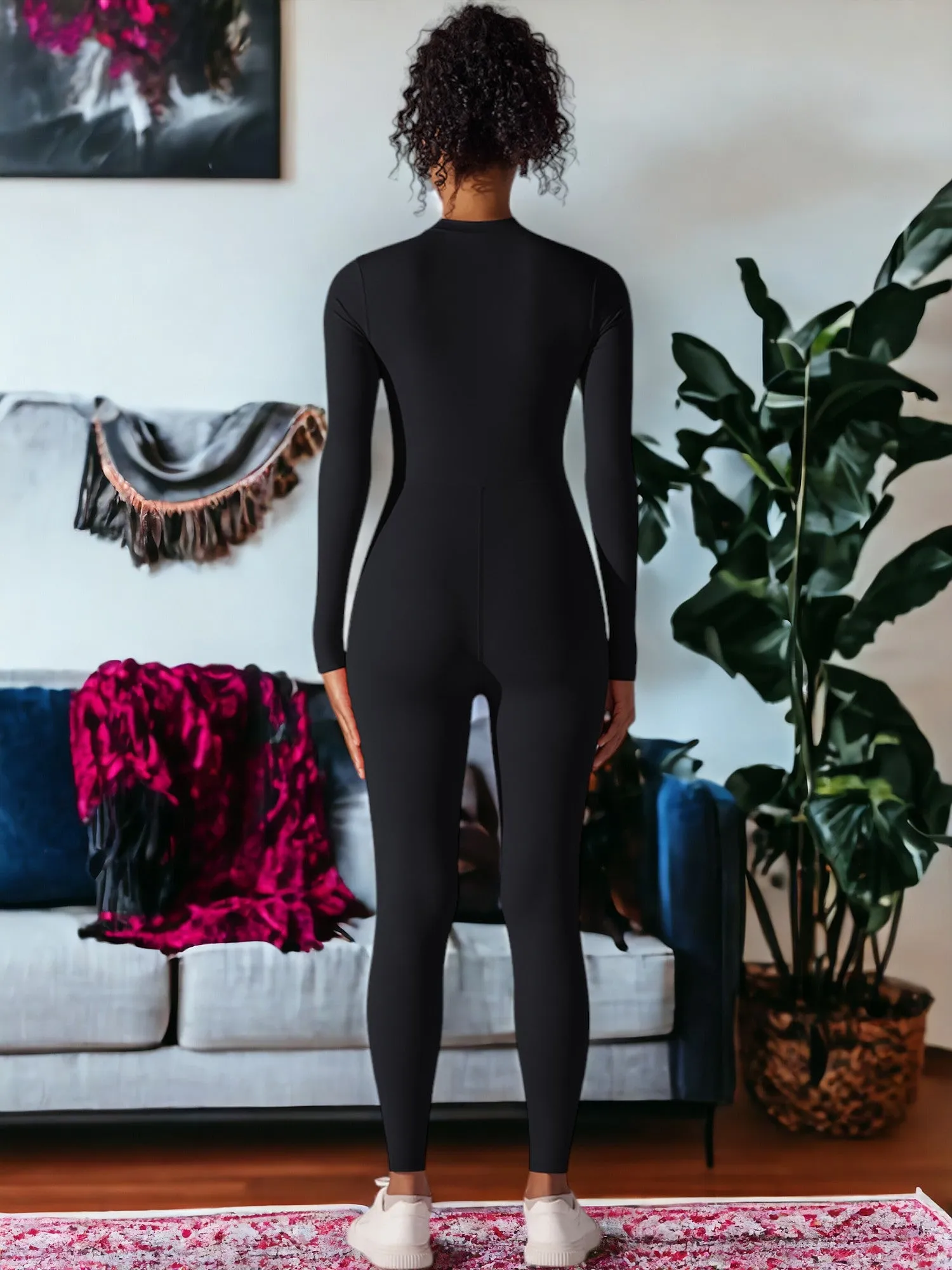 Long Sleeved Half-Zip One Piece Yoga Jumpsuit sold by Anna-Kaci product image thumbnail 3