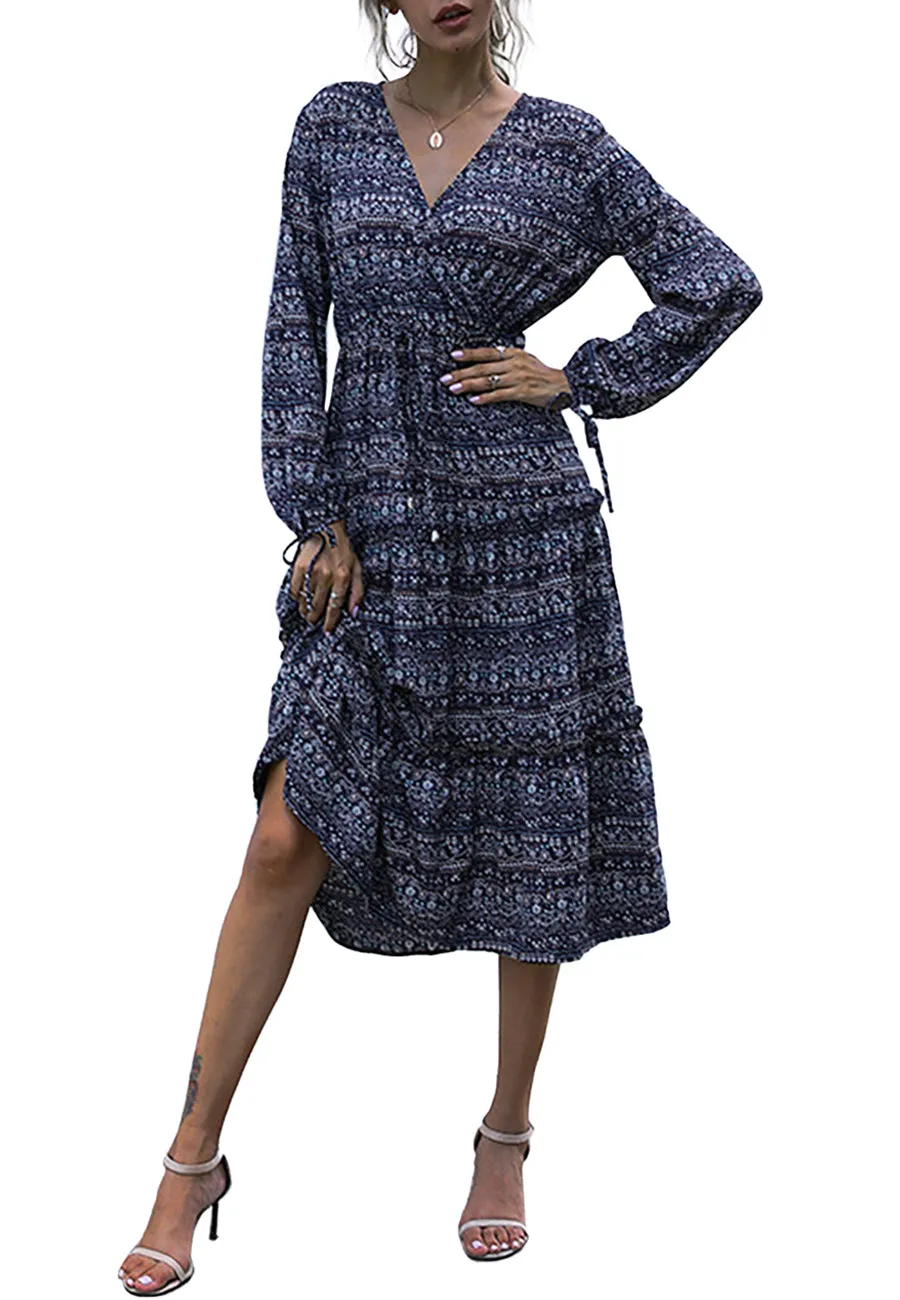 Ruffle Long Sleeve Boho Maxi Dress sold by Anna-Kaci