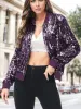 Sequin Bright Color Bomber Zip-Up Solid Jacket sold by Anna-Kaci