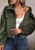 Velvet Corduroy Button Down Cuffed Sleeve Cropped Jacket sold by Anna-Kaci