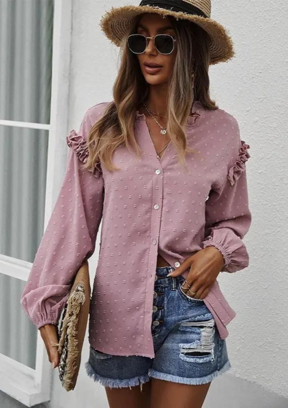 Ruffle Detail Button Down Blouse sold by Anna-Kaci