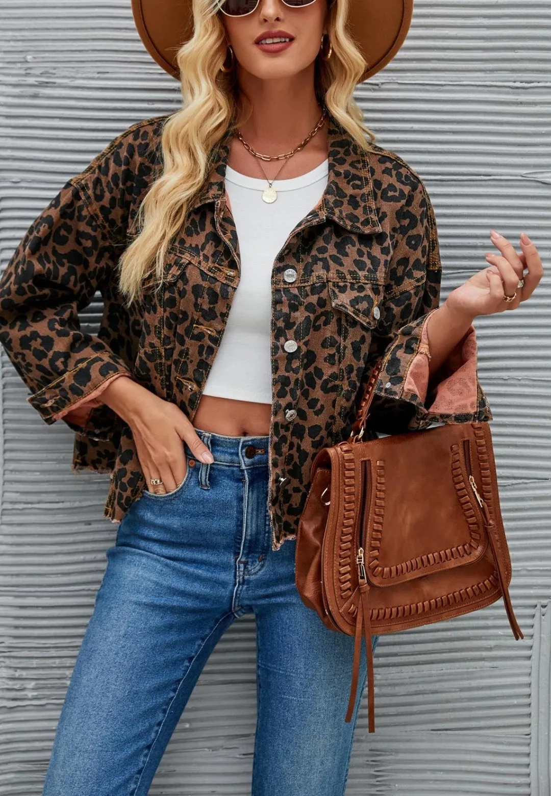 Leopard Print Denim Jacket sold by Anna-Kaci