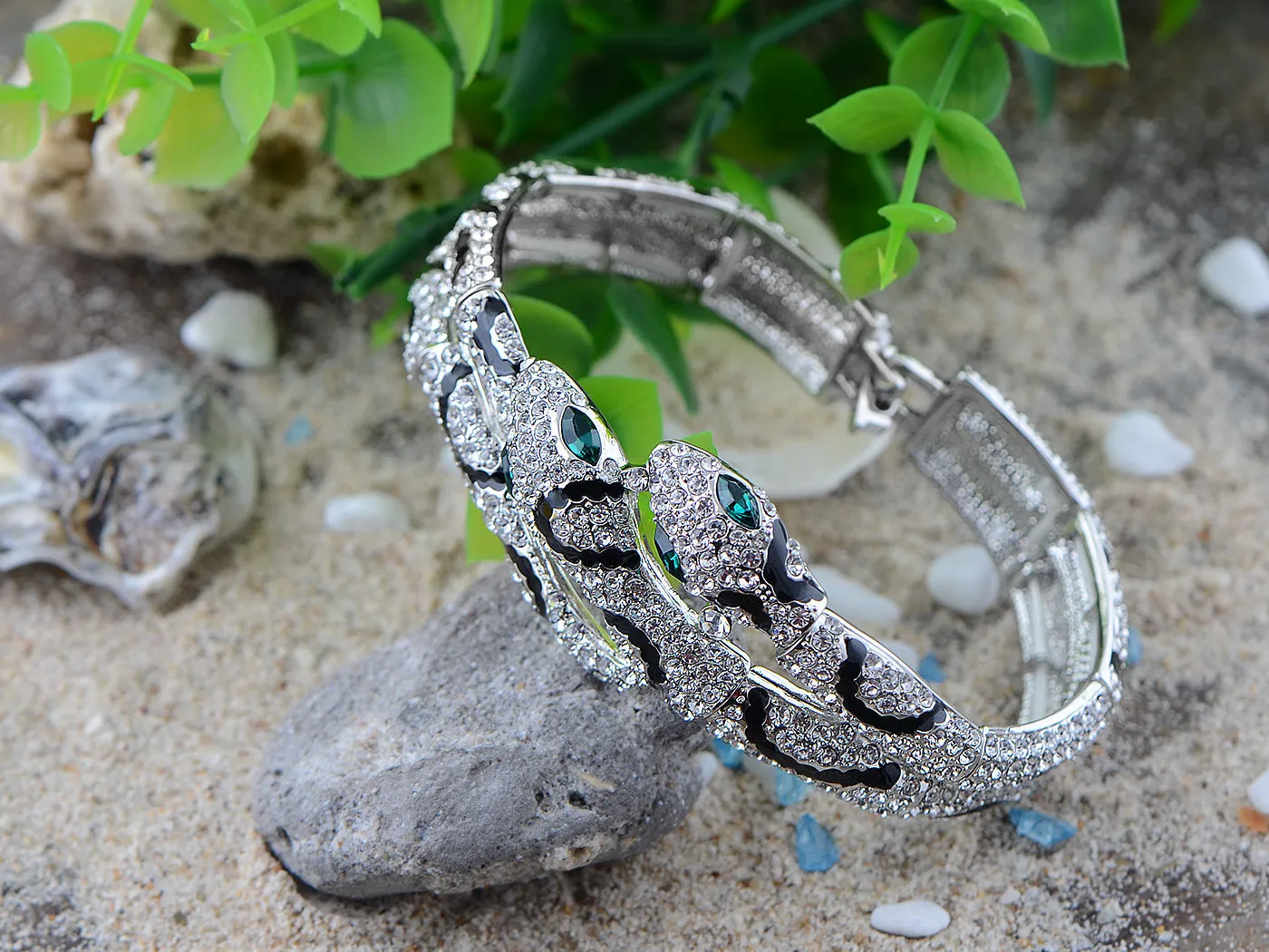 Swarovski Crystal Punk Flexible Silver Snake Bracelet Slinky Bangle Arm Accessory sold by Anna-Kaci product image thumbnail 3