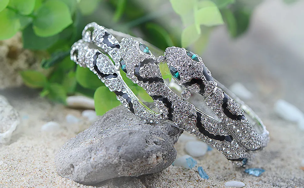 Swarovski Crystal Punk Flexible Silver Snake Bracelet Slinky Bangle Arm Accessory sold by Anna-Kaci product image thumbnail 2