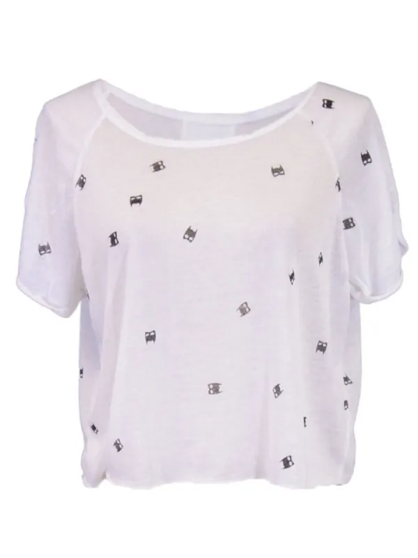 En Creme Dark Night Mask All Over Print Short Sleeves Knit Cropped Shirt sold by Anna-Kaci