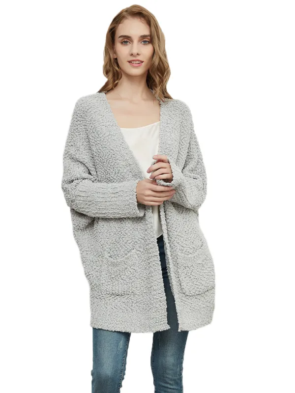 Fuzzy Chunky Cardigan Batwing Sleeve Lightweight duster Sherpa Slouchy Open Sweater Coat sold by Anna-Kaci