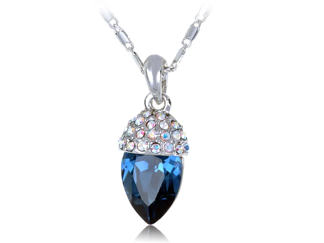 Swarovski Crystal Half Circle Atop Deep Blue Upside Down Tear Drop Pendant Necklace sold by Anna-Kaci