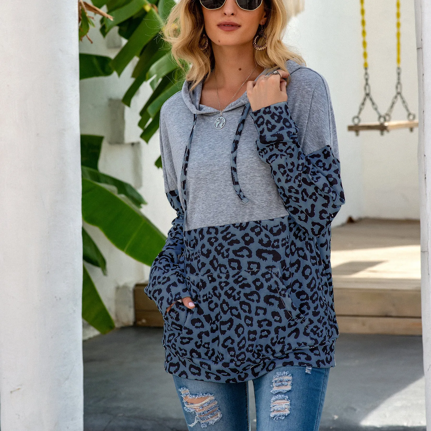 Two Tone Leopard Print Hoodie sold by Anna-Kaci product image thumbnail 4