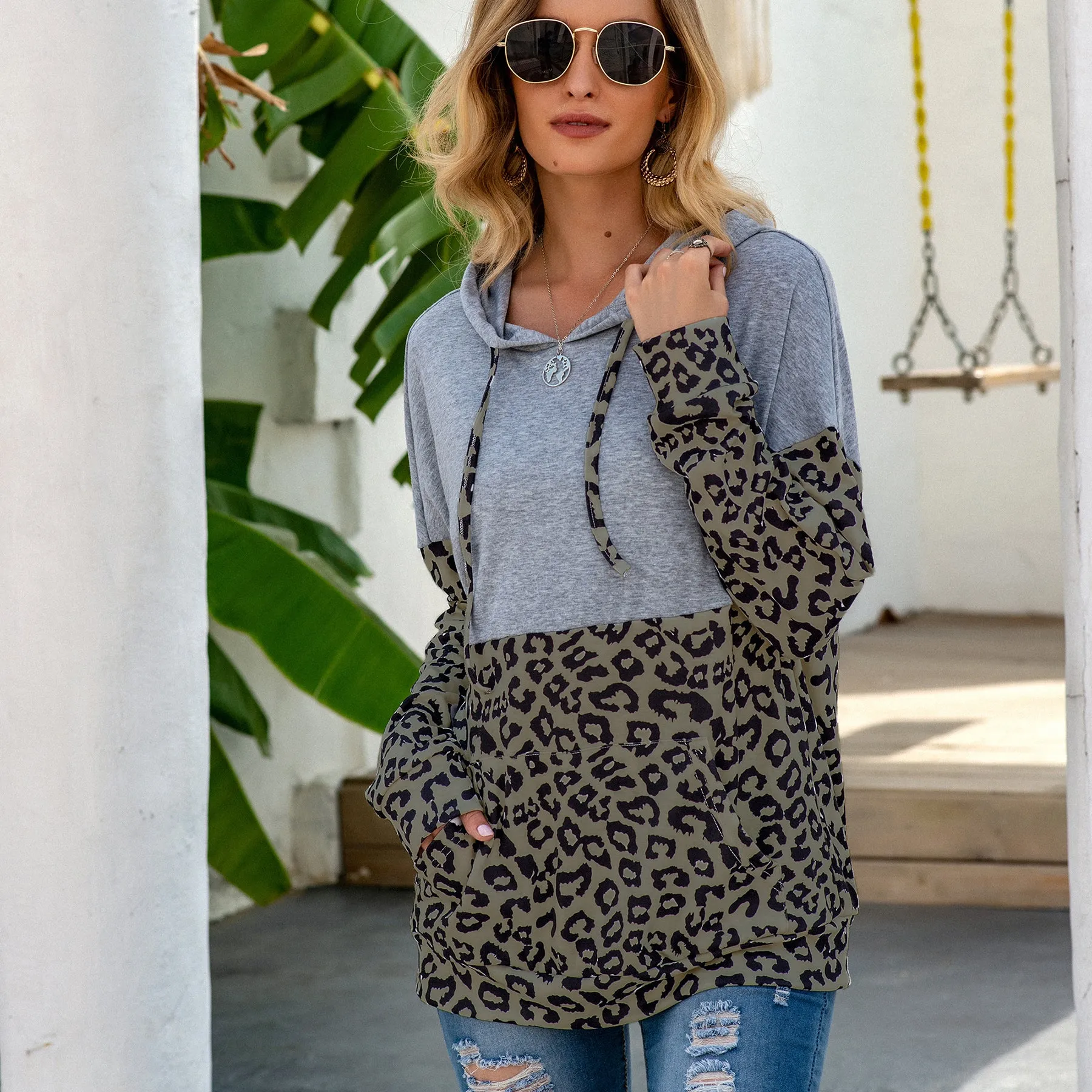 Two Tone Leopard Print Hoodie sold by Anna-Kaci