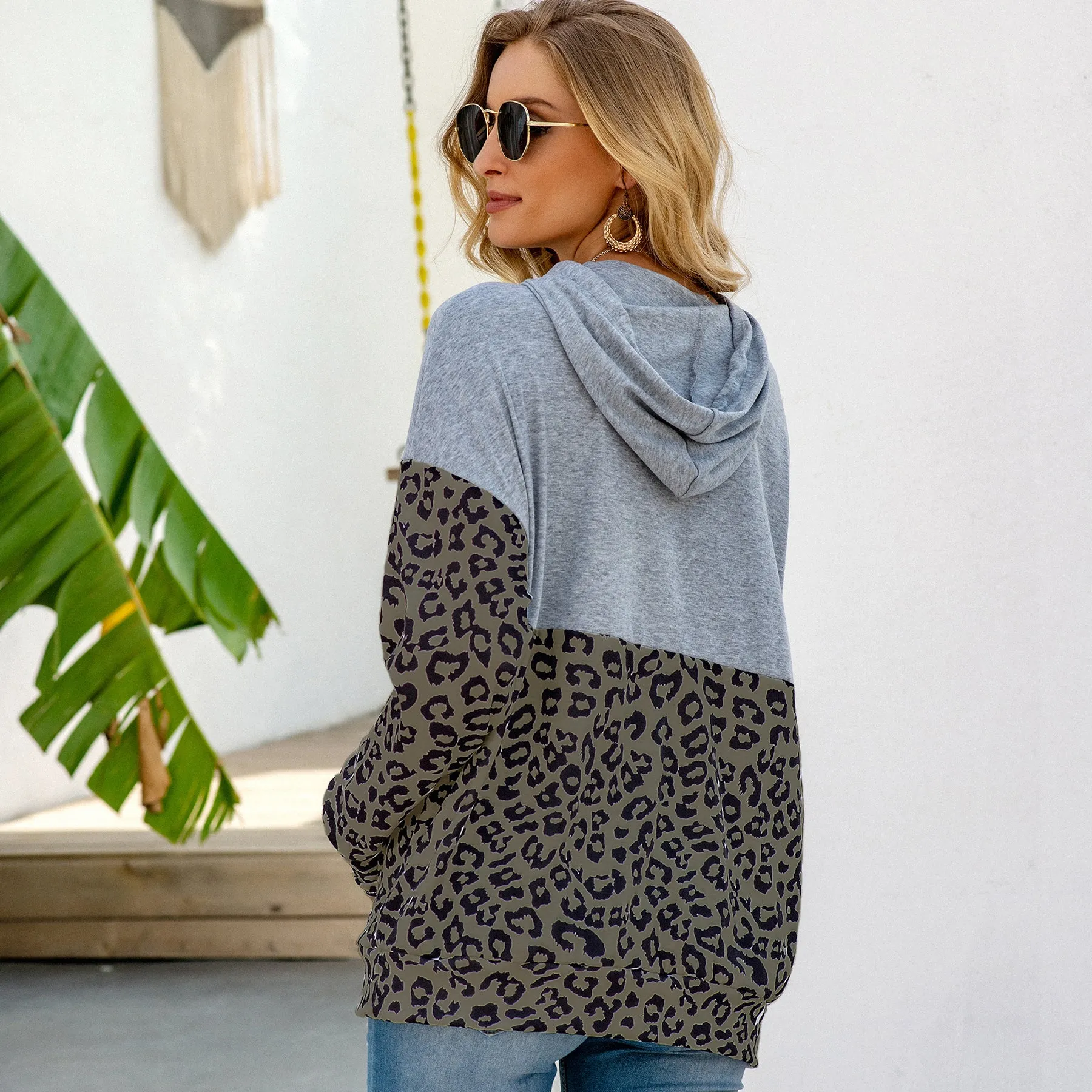 Two Tone Leopard Print Hoodie sold by Anna-Kaci product image thumbnail 3