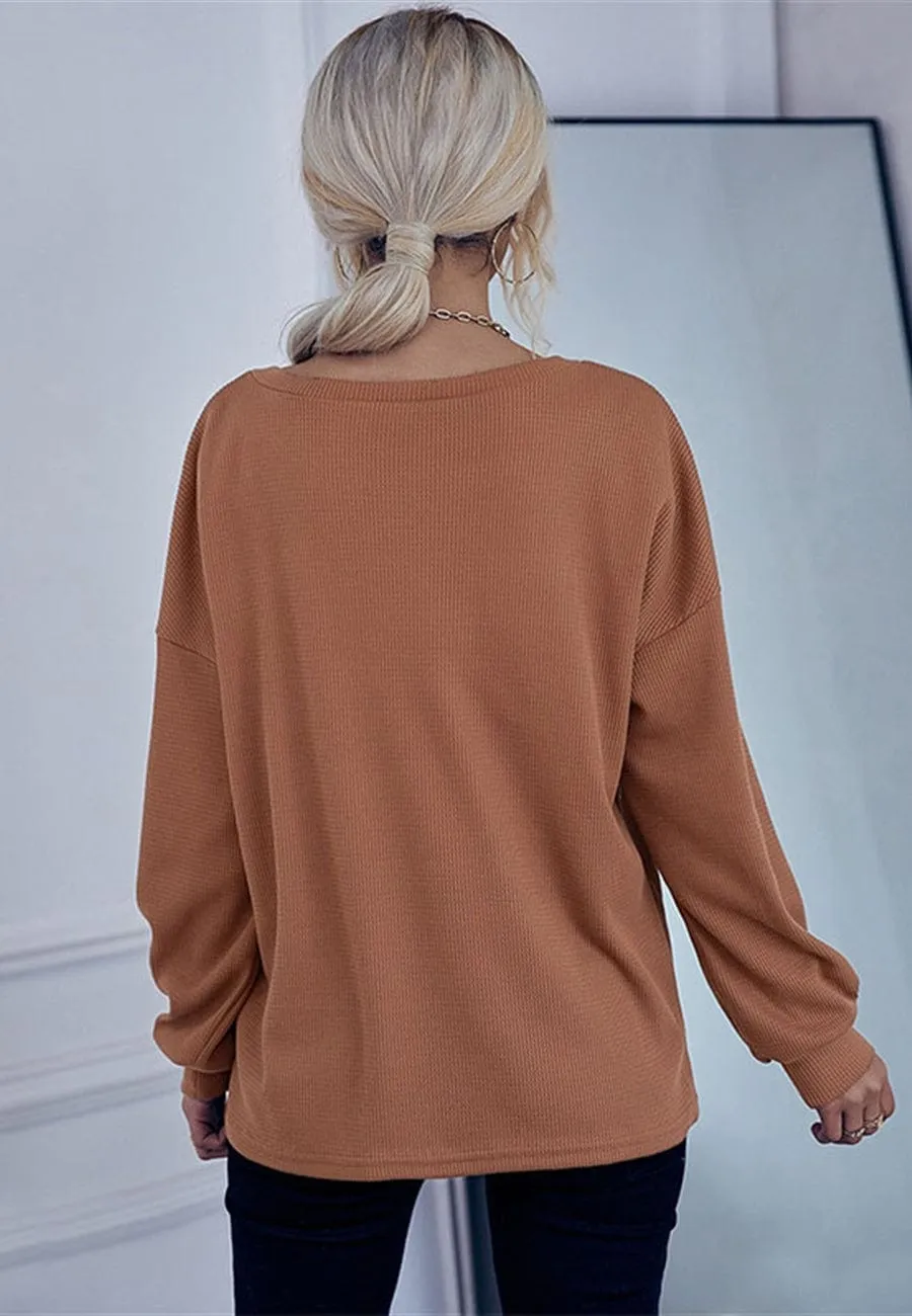 Oversized Textured Knit Henley Sweater sold by Anna-Kaci product image thumbnail 4