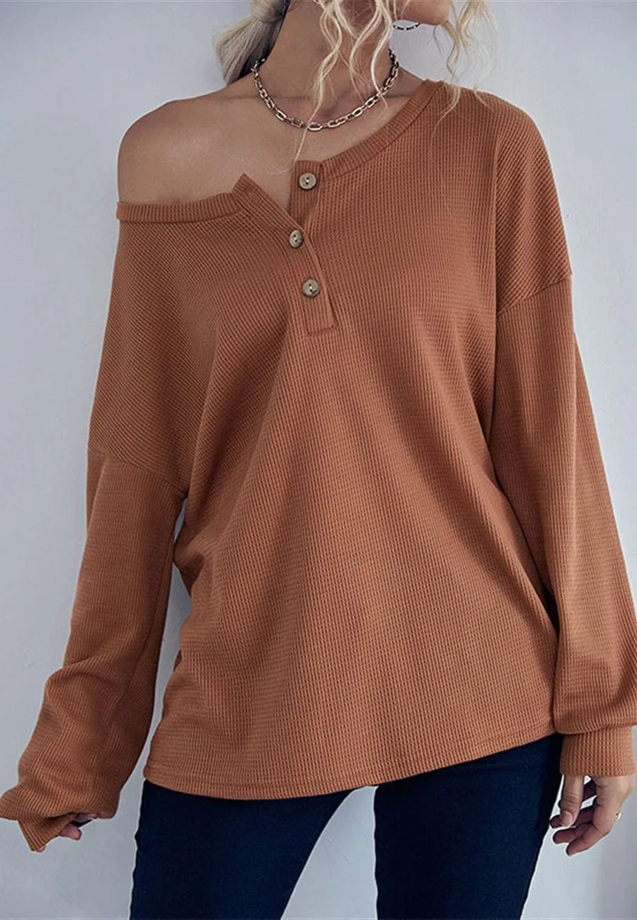 Oversized Textured Knit Henley Sweater sold by Anna-Kaci