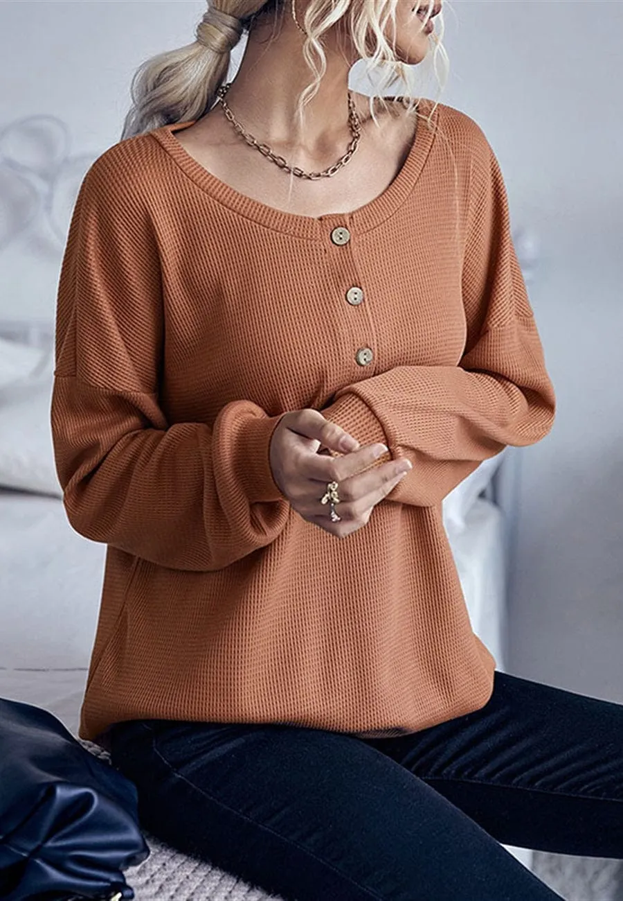 Oversized Textured Knit Henley Sweater sold by Anna-Kaci product image thumbnail 2