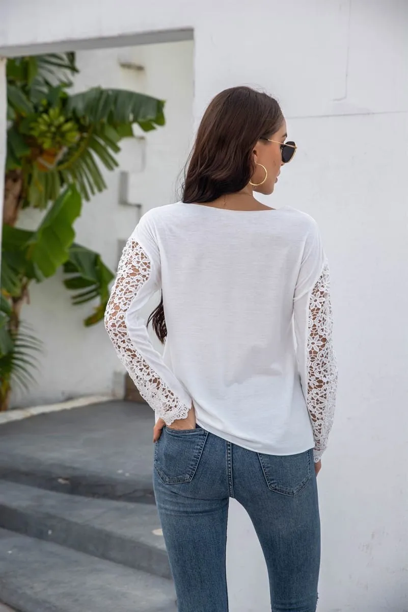 Lace Contrast Long Sleeve Top sold by Anna-Kaci product image thumbnail 4