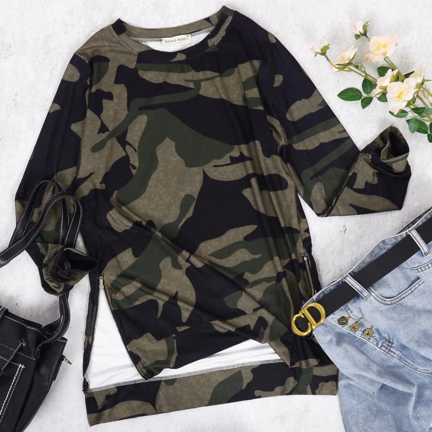 Anna-Kaci Women's Camouflage Long Sleeve Pullover Tunic Top Fall Crewneck Sweatshirts sold by Anna-Kaci