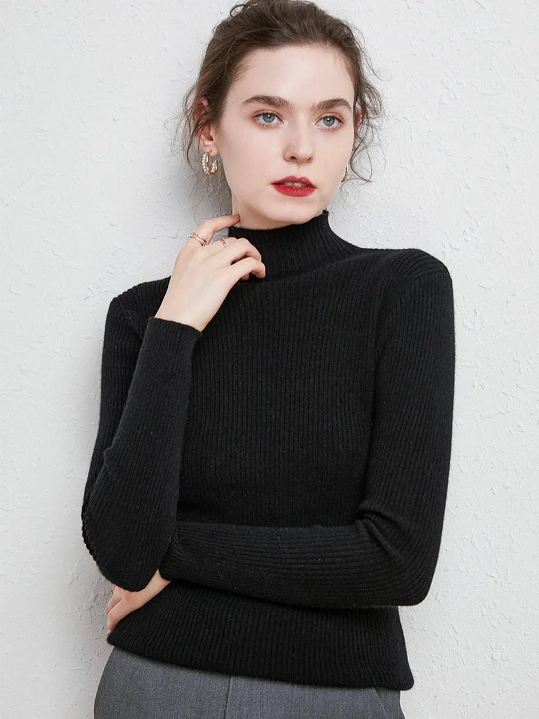 Knit Mock Turtle Neck Wool Stretch Long Sleeve Pullover Sweater sold by Anna-Kaci product image thumbnail 2