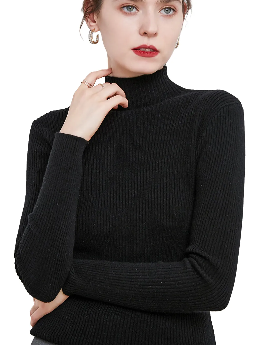 Knit Mock Turtle Neck Wool Stretch Long Sleeve Pullover Sweater sold by Anna-Kaci