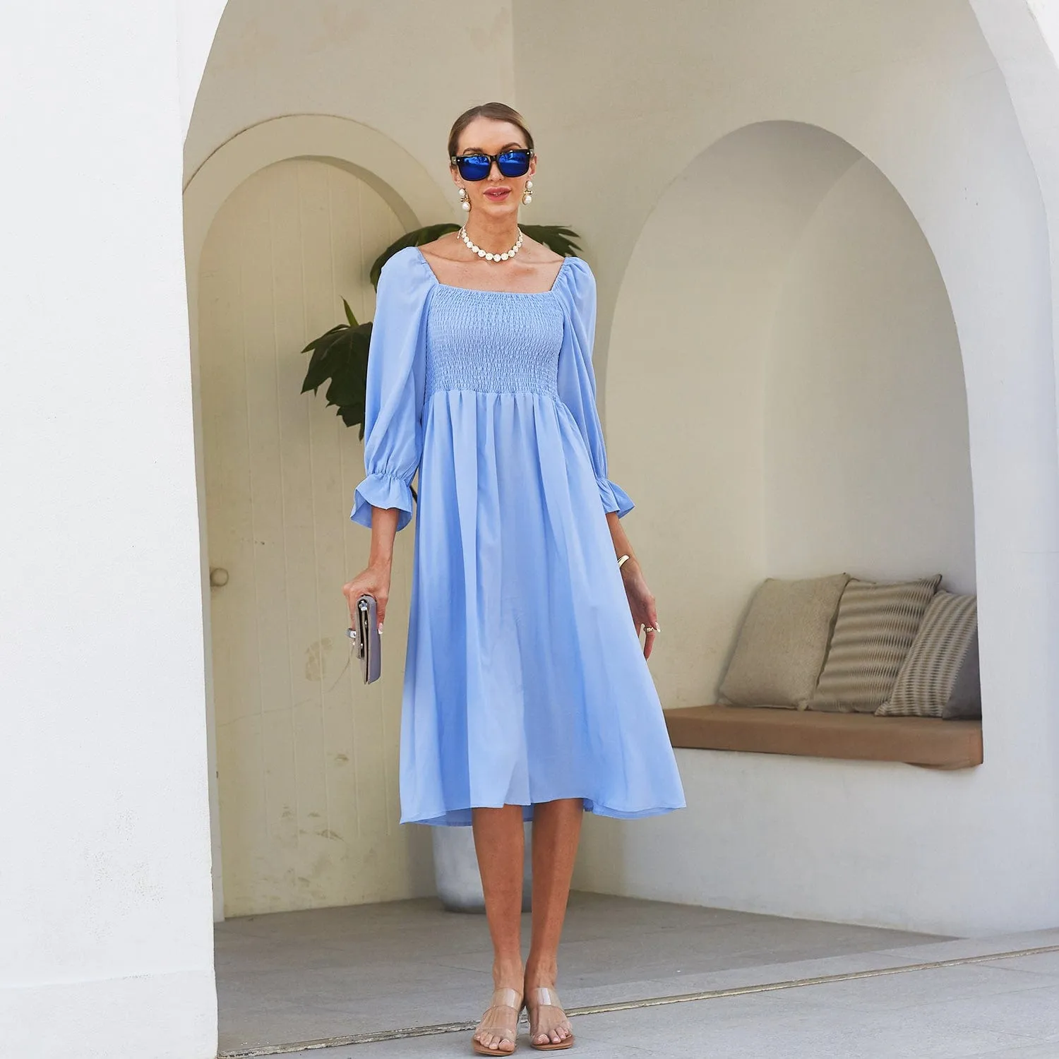 Smocked Square Neck Dress sold by Anna-Kaci product image thumbnail 2